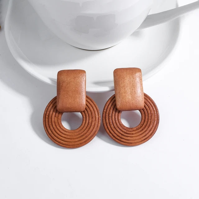 Nandee Boho Geometric Wooden Earrings