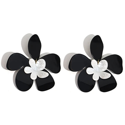 Nandee Hyperbole Black White Floral Earrings